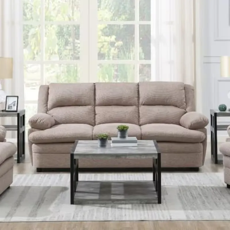 3-Seater Corner Sofa Bed Beige Fabric