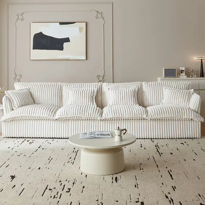 4-Seater Sofa Bed with 4 Pillows – Faux Fur & Foam