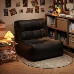 Corner Leather Sofa Bed Single Black