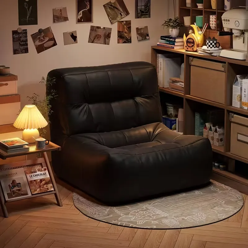 Corner Leather Sofa Bed Single Black