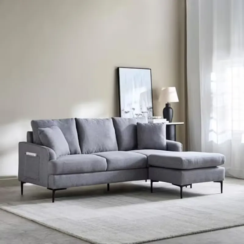 Gray 3-Seater Corner Sofa Bed with Cushions